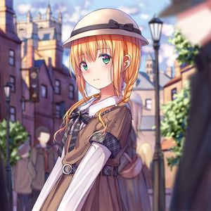 Preview wallpaper girl, hat, pigtails, dress, anime