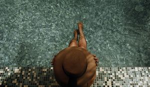 Preview wallpaper girl, hat, pool