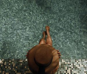 Preview wallpaper girl, hat, pool