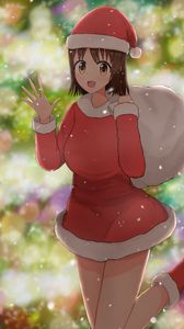 Preview wallpaper girl, hat, santa claus, costume, anime