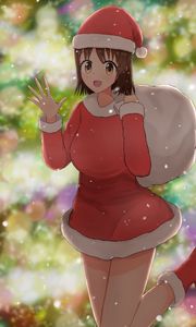 Preview wallpaper girl, hat, santa claus, costume, anime