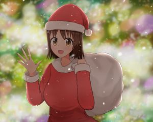 Preview wallpaper girl, hat, santa claus, costume, anime