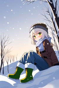 Preview wallpaper girl, hat, scarf, snow, winter, anime