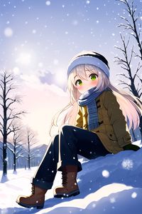 Preview wallpaper girl, hat, scarf, snow, anime