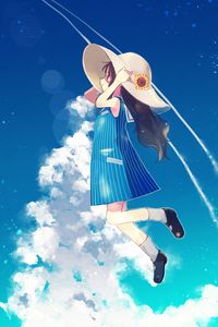 Preview wallpaper girl, hat, sky, clouds, anime, art