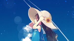 Preview wallpaper girl, hat, sky, clouds, anime, art