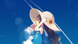 Preview wallpaper girl, hat, sky, clouds, anime, art