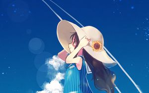 Preview wallpaper girl, hat, sky, clouds, anime, art