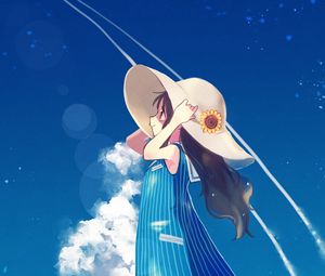 Preview wallpaper girl, hat, sky, clouds, anime, art