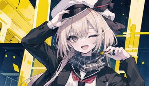 Preview wallpaper girl, hat, smile, pose, art, anime