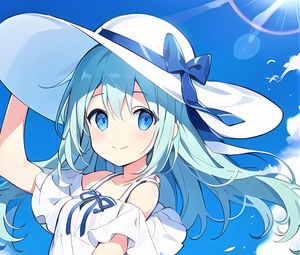 Preview wallpaper girl, hat, smile, dress, blue, anime