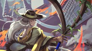Preview wallpaper girl, hat, staff, smile, anime