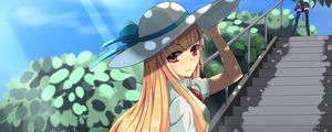 Preview wallpaper girl, hat, stairs, anime