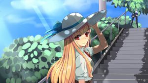 Preview wallpaper girl, hat, stairs, anime