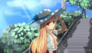 Preview wallpaper girl, hat, stairs, anime