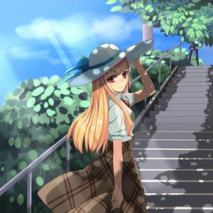 Preview wallpaper girl, hat, stairs, anime