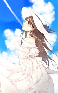 Preview wallpaper girl, hat, summer, anime, art, cartoon