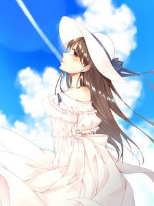 Preview wallpaper girl, hat, summer, anime, art, cartoon