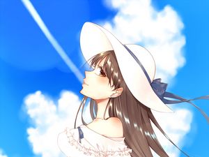 Preview wallpaper girl, hat, summer, anime, art, cartoon