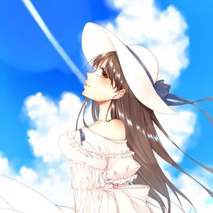 Preview wallpaper girl, hat, summer, anime, art, cartoon