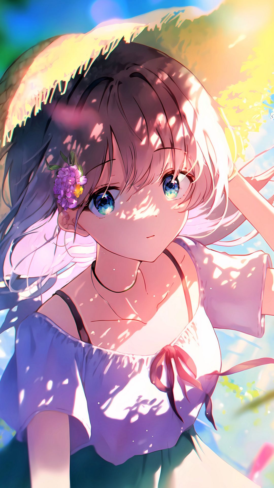 Download wallpaper 1080x1920 girl, hat, sunshine, summer, anime samsung ...