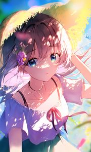 Preview wallpaper girl, hat, sunshine, summer, anime