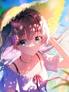 Preview wallpaper girl, hat, sunshine, summer, anime