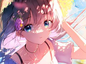 Preview wallpaper girl, hat, sunshine, summer, anime