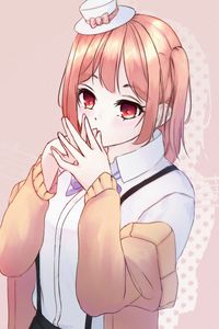 Preview wallpaper girl, hat, sweater, anime, pink
