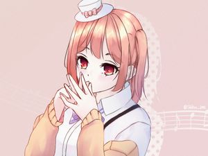 Preview wallpaper girl, hat, sweater, anime, pink