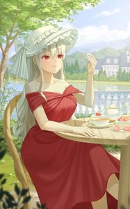 Preview wallpaper girl, hat, tea party, anime, art