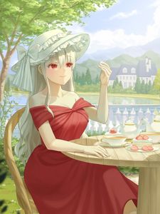 Preview wallpaper girl, hat, tea party, anime, art