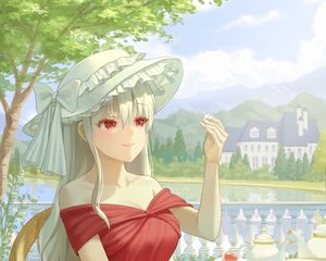 Preview wallpaper girl, hat, tea party, anime, art