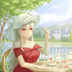 Preview wallpaper girl, hat, tea party, anime, art