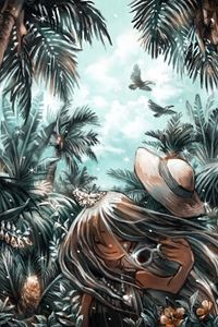 Preview wallpaper girl, hat, tropics, anime, art