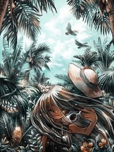 Preview wallpaper girl, hat, tropics, anime, art