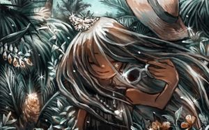 Preview wallpaper girl, hat, tropics, anime, art