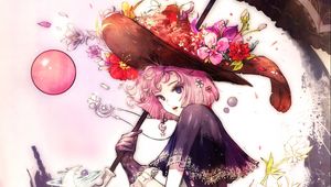 Preview wallpaper girl, hat, umbrella, anime, art