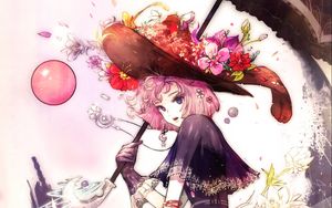 Preview wallpaper girl, hat, umbrella, anime, art