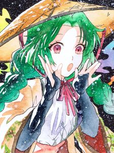 Preview wallpaper girl, hat, watercolor, snow, anime