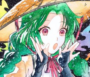 Preview wallpaper girl, hat, watercolor, snow, anime