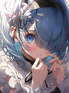 Preview wallpaper girl, headband, smile, blush, anime, blue