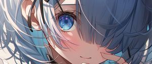 Preview wallpaper girl, headband, smile, blush, anime, blue