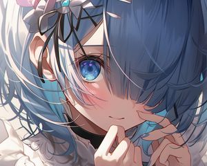 Preview wallpaper girl, headband, smile, blush, anime, blue