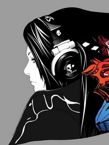 Preview wallpaper girl, headphones, a vector