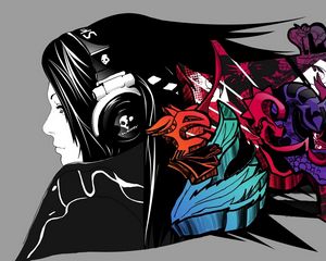 Preview wallpaper girl, headphones, a vector