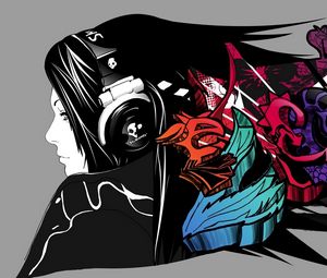 Preview wallpaper girl, headphones, a vector