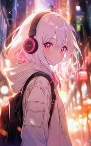 Preview wallpaper girl, headphones, anime, pink, art