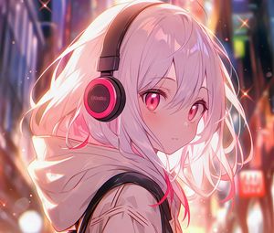 Preview wallpaper girl, headphones, anime, pink, art