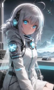 Preview wallpaper girl, headphones, astronaut, anime